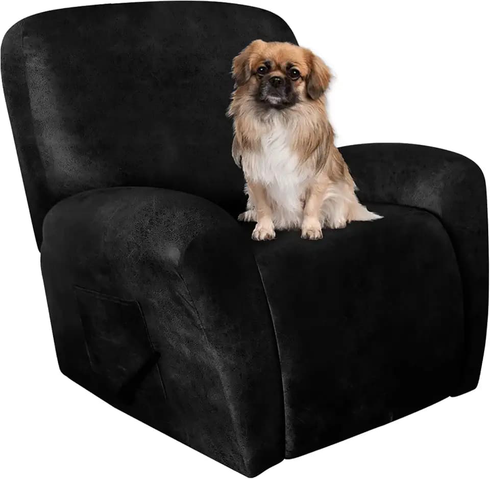 ANARACHON Leather Like Recliner Chair Covers Heavy Duty, 4 Pieces Recliner Cover for Recliner Chair, Leather Cover for Recliner slipcovers Washable for Pets (Black)