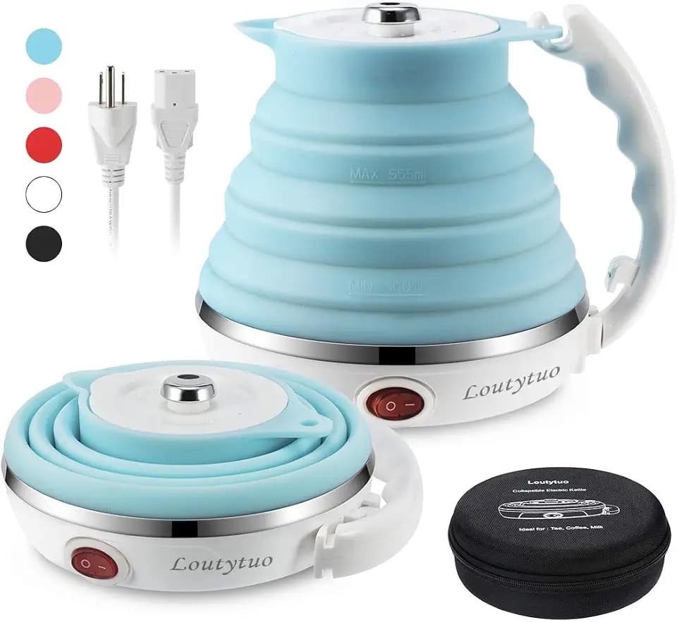 Food Grade Silicone Portable Collapsible Electric Travel Kettle (Blue)