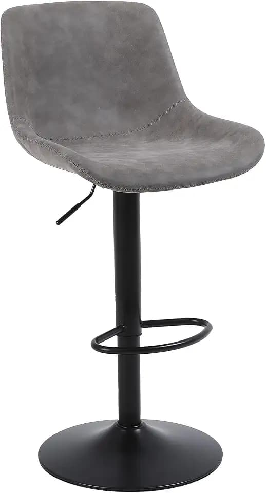 Barhocker, schwenkbare Thekenhocker mit Rückenlehne, verstellbare Moderne Barstühle, hoher Stühle armloser PU Leder Kücheninselhocker,Grau