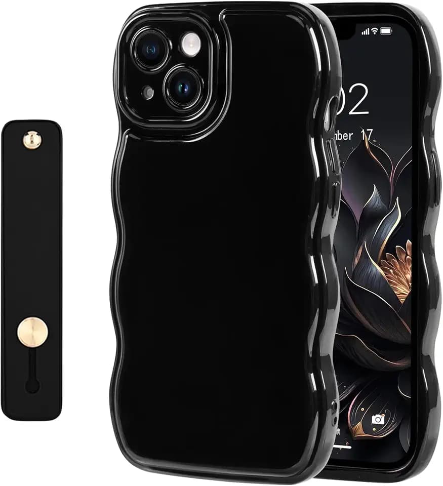 NITITOP for iPhone 14 Plus Case Cute Strap Holder - Black