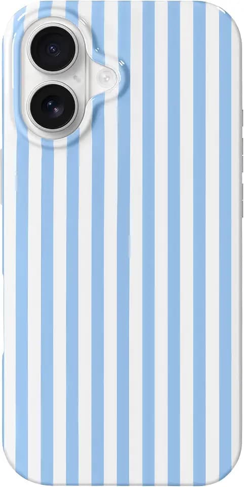 Hython for iPhone 16 Case Cute Striped Aesthetic Design Simple Stripes Cover 6.1", Thin Slim Soft TPU Bumper Shockproof Rubber Protective Phone Cases for Women Girls Girly Boys, Blue and White