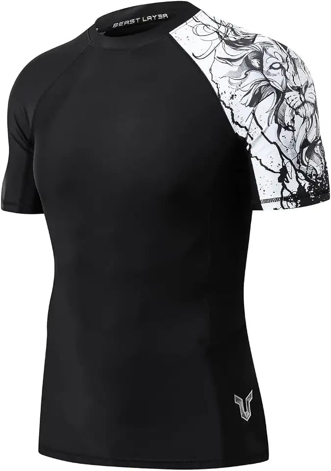 HUGE SPORTS Rash Guard for Men Short Sleeve Swim Shirt