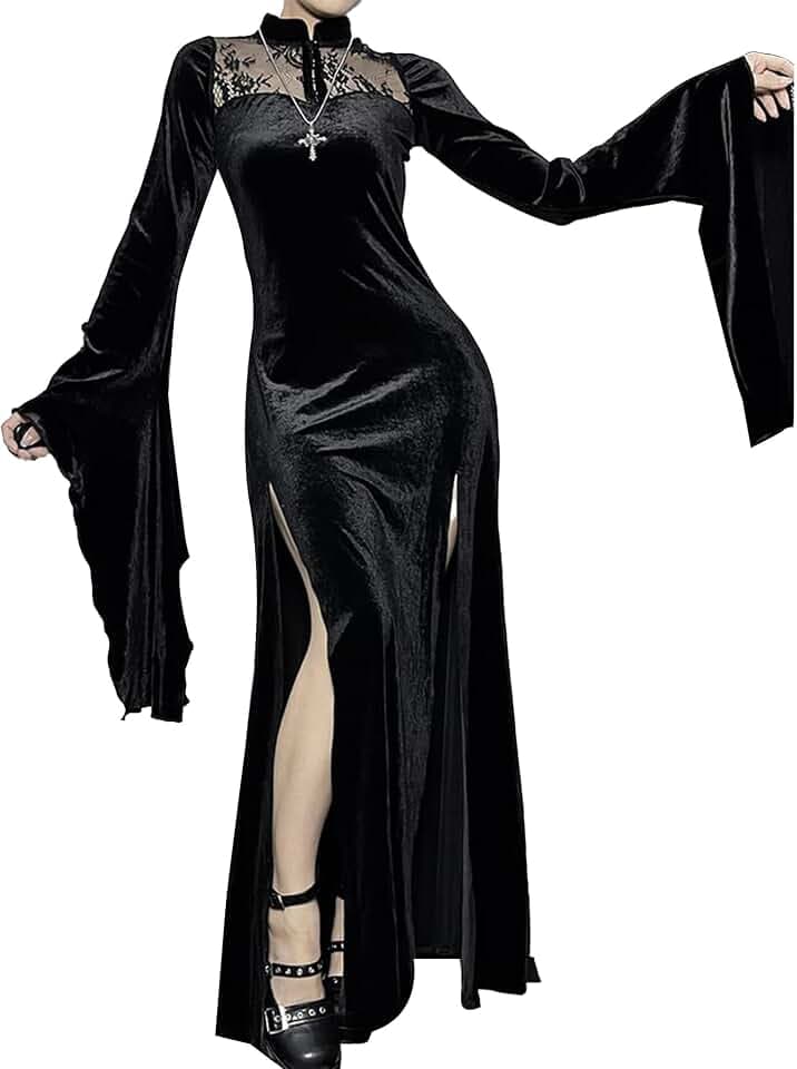 YAOBAOLE Halloween-Kostüm für Damen, Hexenkostüm, Gothic, Damen, Slim Schnitt, Spitze, Glockenärmel