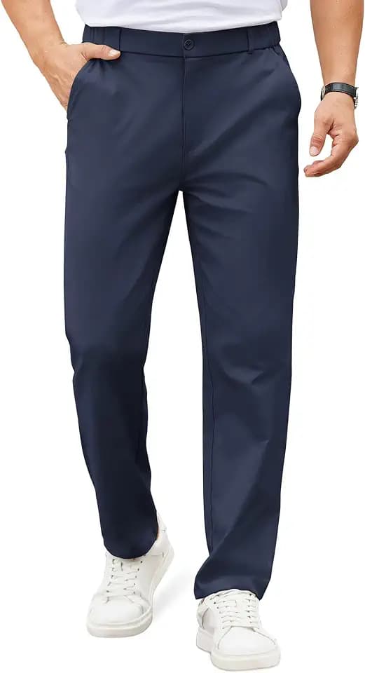 COOFANDY Mens Casual Chino Pants Elastic Waist Classic-Fit Dress Slacks