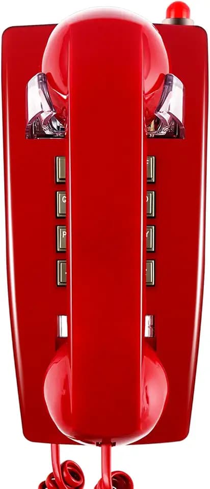HTMengt Traditional Red Wall Phones for Landline Mechanical Ringing, Classic 2554 Wall Telephone Ringing Indicator, Retro Wall Phone Hearing Aid, Old Wall Mount Phone for Home,School, Backup Telephone