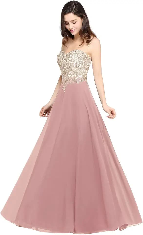 Misshow Abendkleid Chic Lang mit floralen Applikationen aus Chiffon Gr.