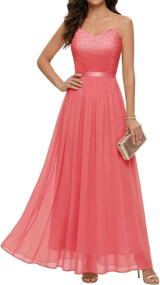 DRESSTELLS 2026 Women's Formal Wedding Guest Lace Chiffon Maxi Dress
