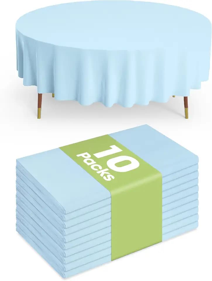 Pureegg Plastic Table Cloth Disposable 84 Inch Round 10 Pack, Baby Blue