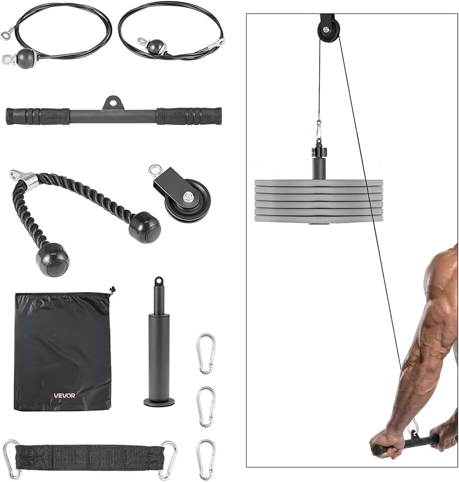 VEVOR Kabelzug, 1 Stück Latzug bis 127 kg Belastbar, Krafttrainingsgerät mit Latzugstange Seilzug, Übungen für Arme Rücken Schultern, Pulley System DIY Latzugturm für Heimtrainer Fitnesscenter Zuhause