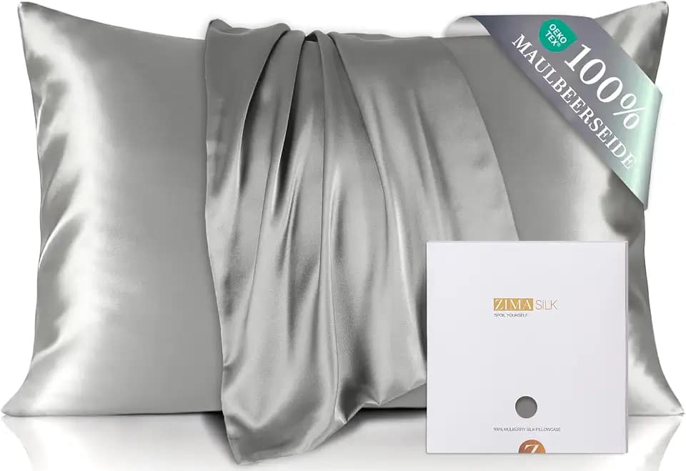 ZIMASILK Seidenkissenbezug 50 x 70 cm aus 100% Maulbeerseide, Silber-Grau