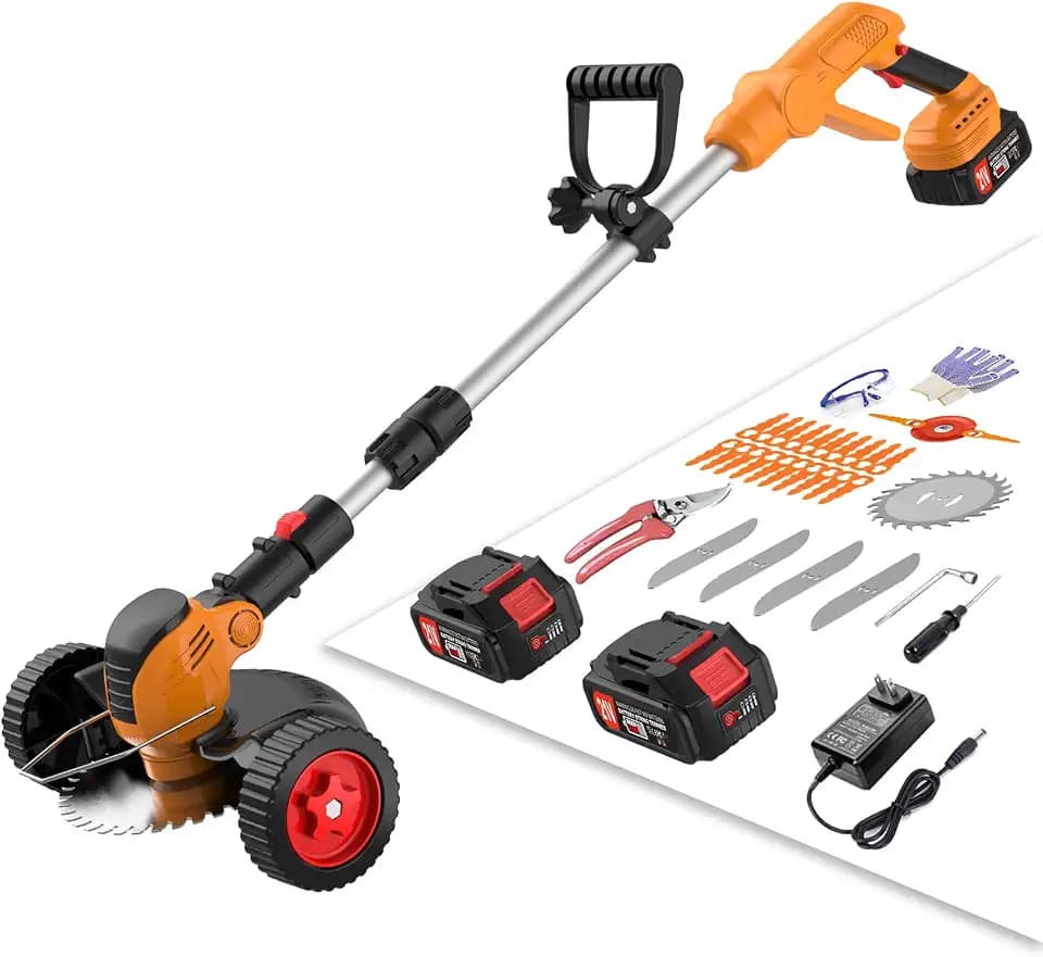 Cordless Weed Wacker, 3-in1 21V Weed Trimmer Edger Brush Cutter with Wheels