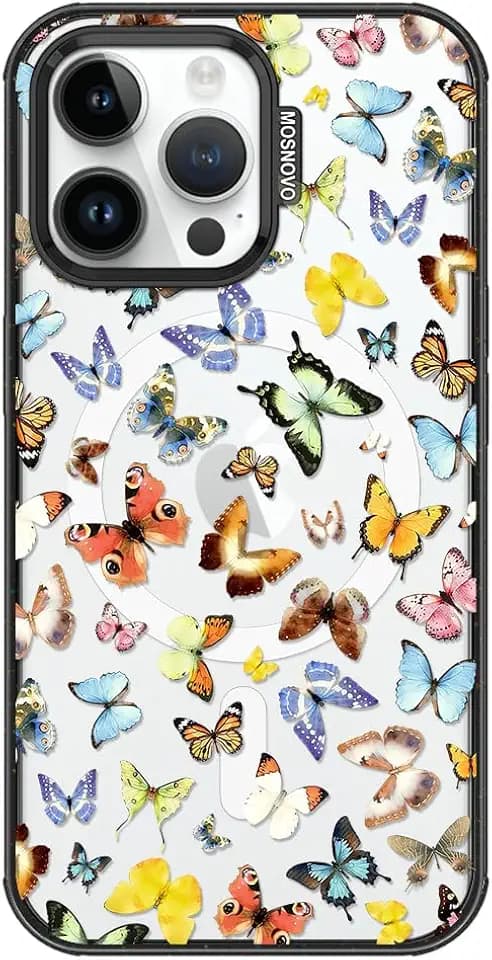 MOSNOVO for iPhone 14 Pro Max Case for MagSafe, Wild Butterflies, Black