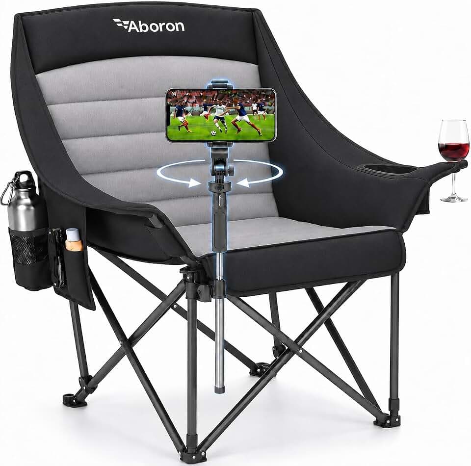 ABORON Oversized Camping Chair with Adjustable Phone Holder, 500 lb