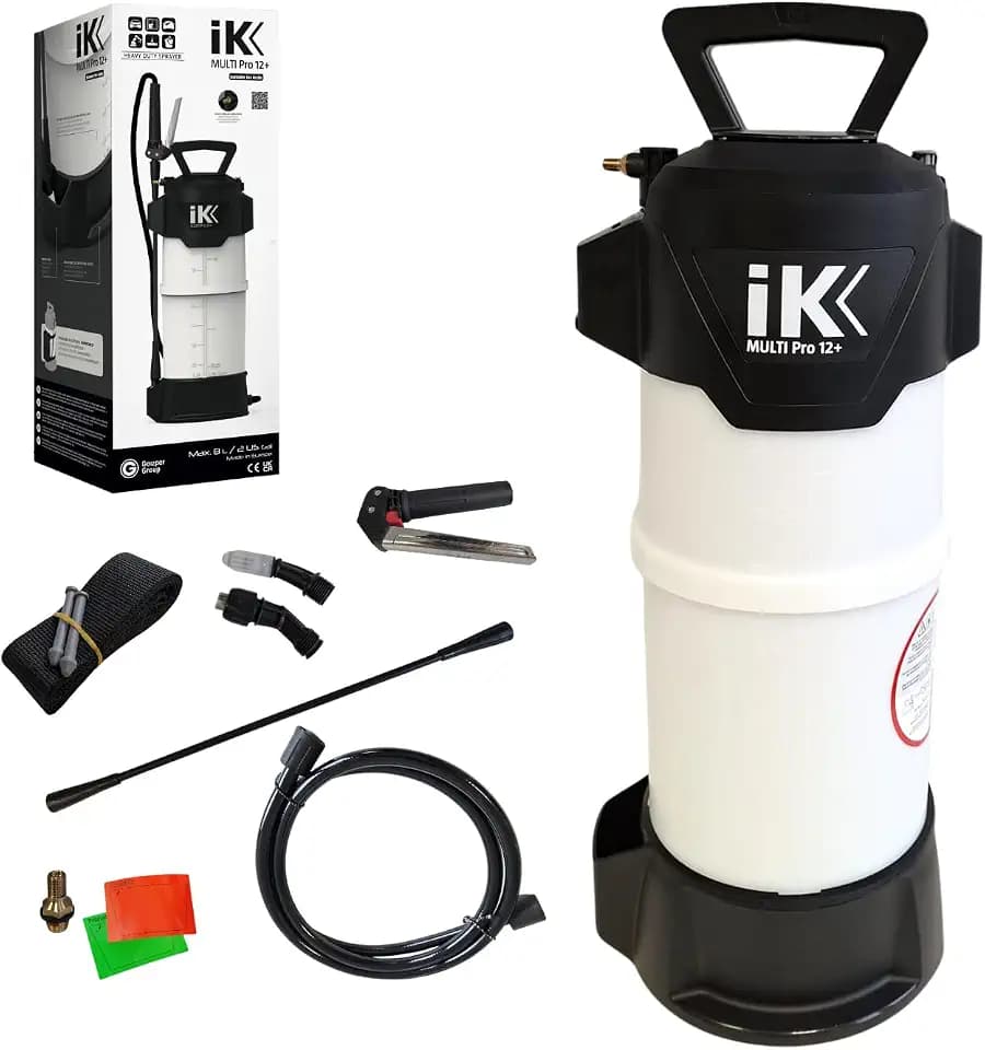 IK Multi Pro 12+ Heavy-Duty Sprayer with Air Compressor Connector – 2 gal Pump Sprayer – for Aggressive Chemicals – Reinforced Hose – Translucent Tank