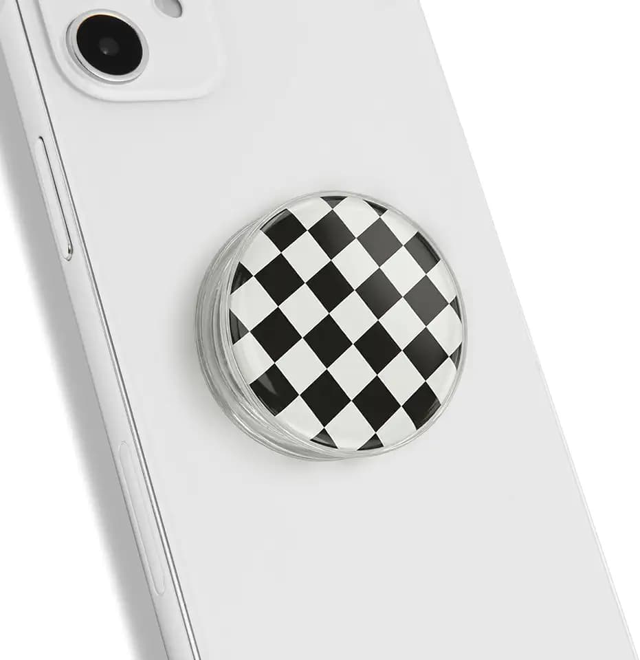 Trendy Checkerboard Phone Grip - Sleek, Expandable, Collapsible - Non-Slip, Durable, Universal Fit - Ideal for Style-Conscious Users (Black)