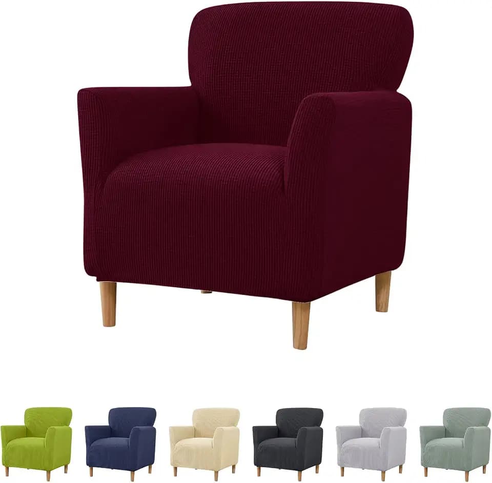 Sesselbezug - Dehnbarer Sessel Überzug für Sessel & Polsterstühle & Ohrensessel - Sessel Bezug - Sesselhusse für Wohnzimmer, Büro Abdeckung zum Schutz vor Flecken, Verschleiß (Burgunderrot)