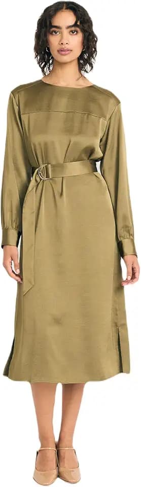 Women's Women's Long Sleeve D-Ring Belted Midi - Side Slit Business Casual - Evening Cocktail Dress