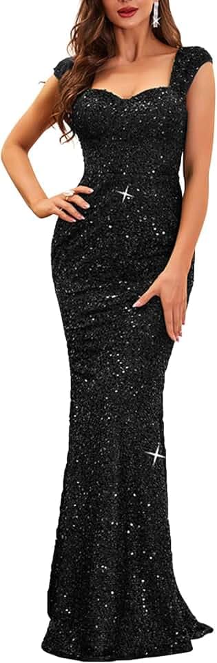 Madam Uniq Formal Dress Sequin Fishtail Sleeveless 1920s Gatsby Cocktail Prom Elegant Maxi Evening Gowns for Women