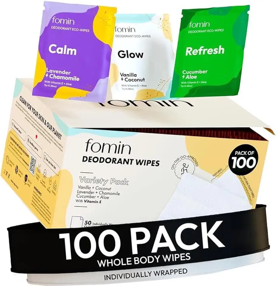 FOMIN Travel Deodorant Wipes for Women & Men - 100 Count Variety Pack