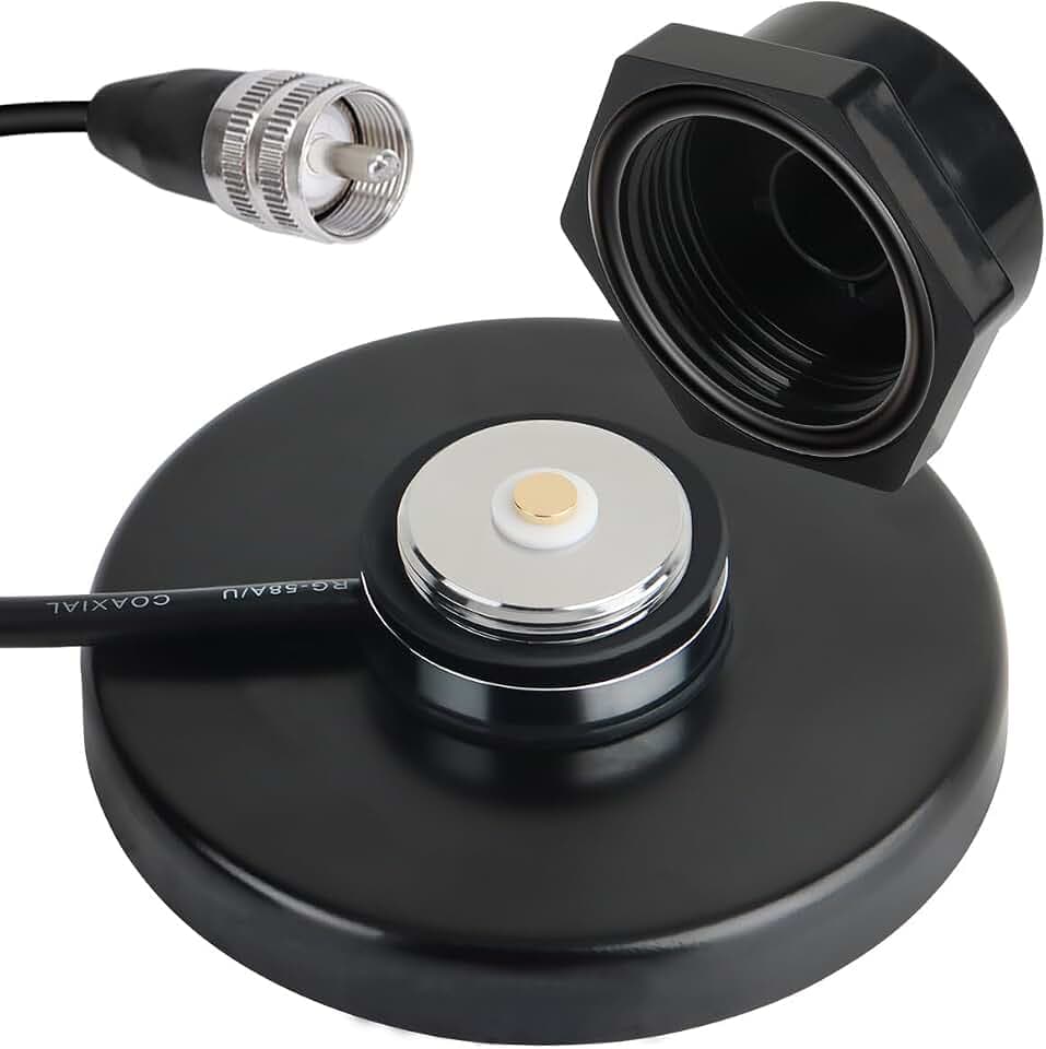 NMO Antenna Mount Magnetic Base 90mm/3.54inch with PL259 Male Connector, 16.4FT/5m Coaxial Cable, Dust Cover Cap for HF VHF UHF NMO GMRS Mobile Car Truck CB Ham Radio Antenna