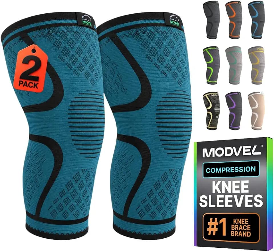 Modvel Compression Knee Brace for Women & Men - 2 Pack Knee Brace for Women Running Knee Pain, Knee Support Compression Sleeve, Workout Sports Knee Braces for Meniscus Tear ACL & Arthritis Pain Relief