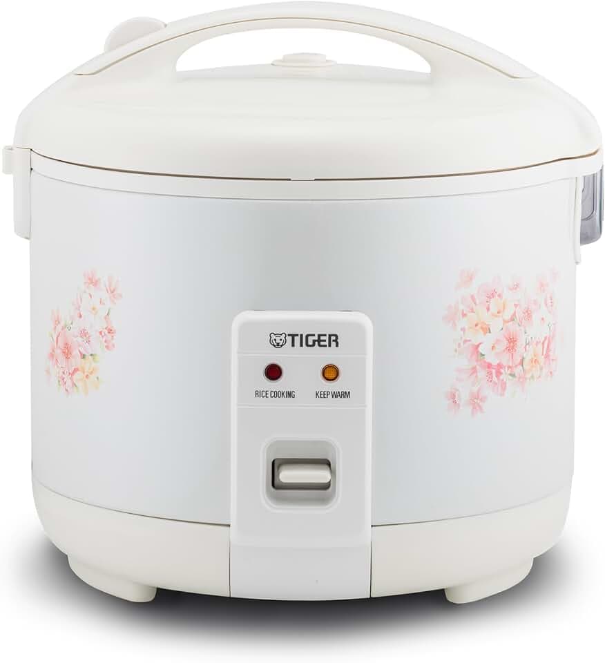 Tiger JNP-1800-LF 10 Cup Capacity White Rice Cooker with Non-Stick Inner Pot, Retractable Power Cord, and Keep Warm up to 12 hours (Flower)