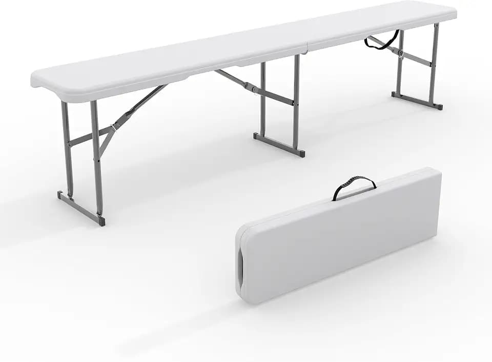 Portable Folding Bench 6 Foot, Plastic Foldable Bench, White