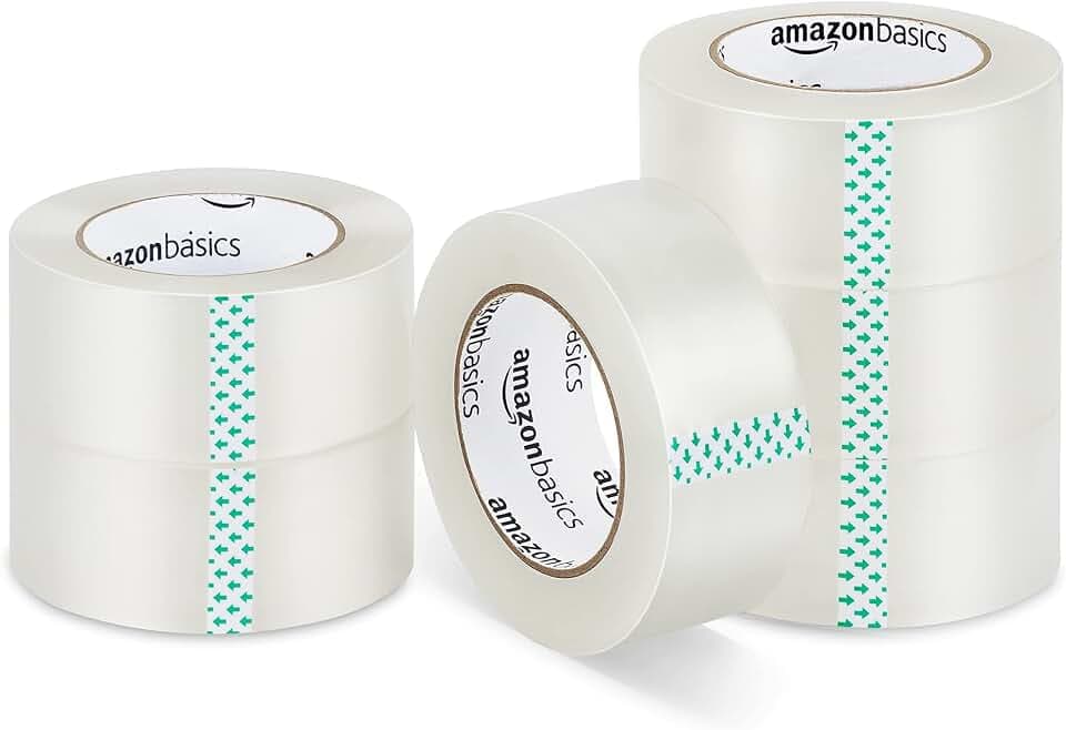 Amazon Basics Strong Adhesive Packing Tape for Moving Boxes, Shipping and Sealing, Clear, 1.88" x 109 Yards, 6-Pack, Total 654 Yards