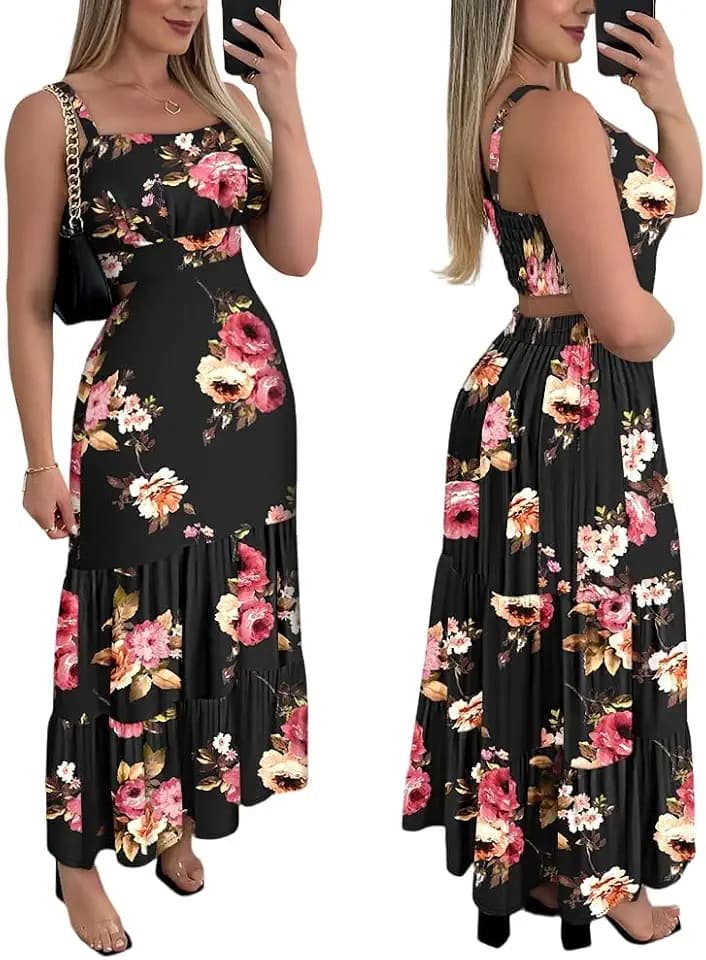 CHICME Womens Summer Dresses Cut Out Boho Maxi Sundress