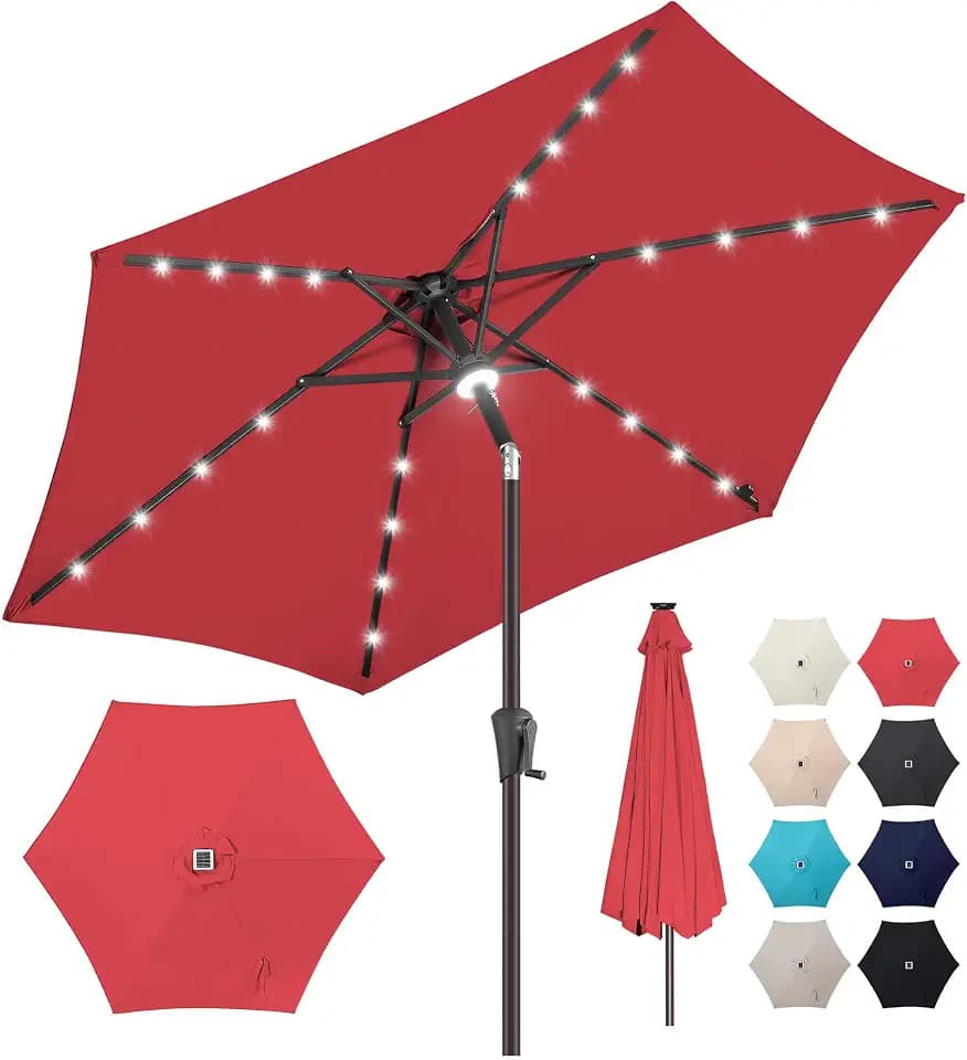 Solar Patio Umbrella with Centre Light, 7.5 ft Red