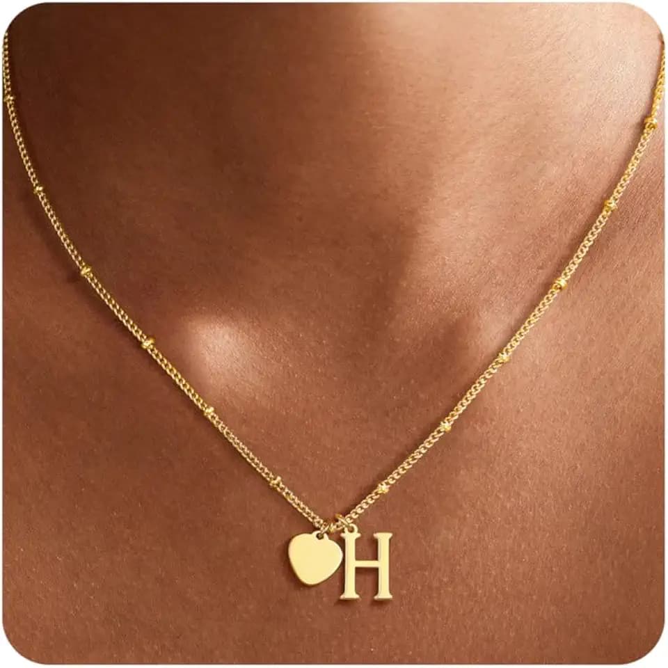 Ritach Heart Initial Necklace for Girls Kids Women - Gold/Silver Tiny Heart Letter Necklace Dainty Gold Initial Necklaces for Women Girls Teen Girl Gifts Birthday Gifts