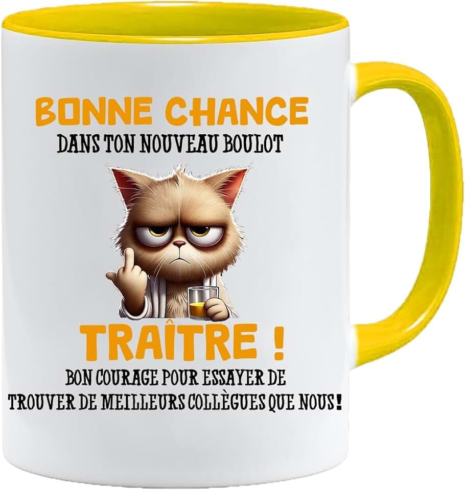 Tasse für Kollegen | lustiges Geschenk zum Start für Kollege | Viel Glück Verräter! – Humor-Tasse schwarz | Geschenktasse für den Abschied im Büro | spülmaschinenfest und mikrowellengeeignet (Gold)