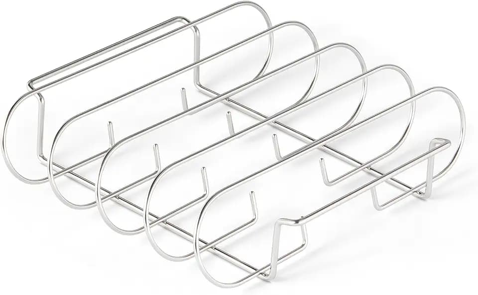 Amazon Basics Ständer für Spareribs zum Räuchern, Rippchenhalter, Edelstahl, Spülmaschinenfest, Silber