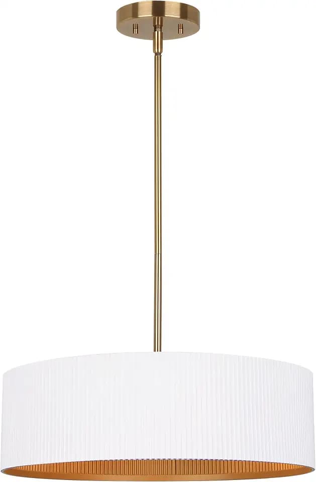 Canarm Rexton 3-Light Rod Chandelier, Matte White Contemporary Adjustable Ceiling Light for Dining Room, Kitchen, or Living Room