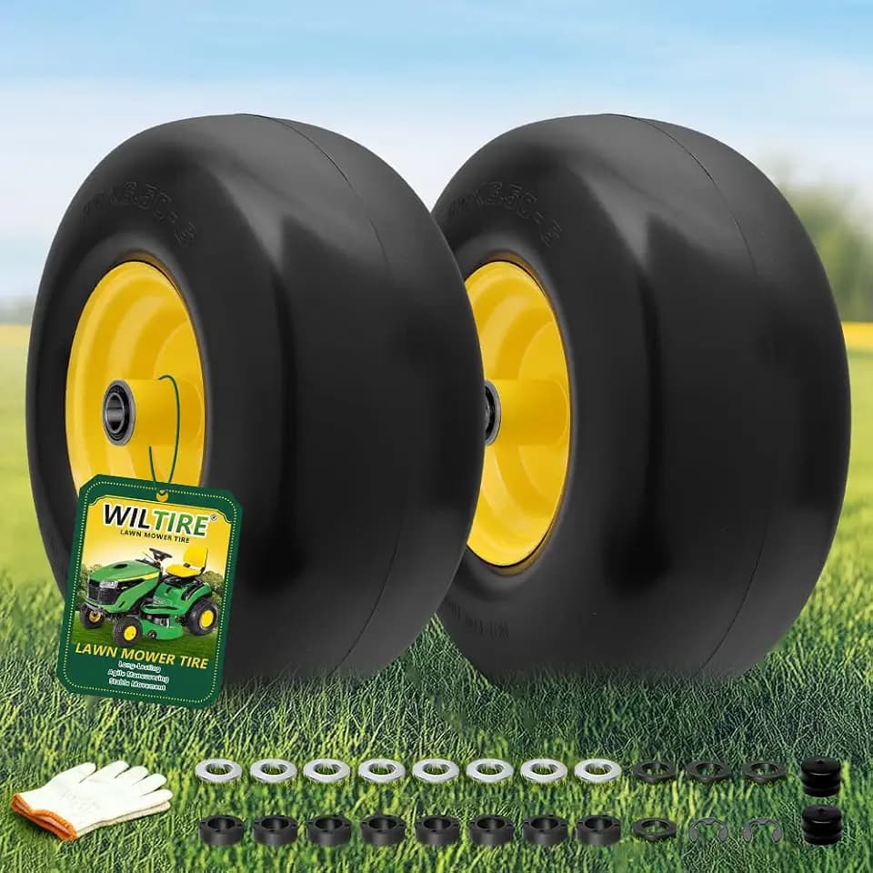 (2 Pack) 13x6.50-6 Flat Free Front Lawn Mower Tires and Wheel