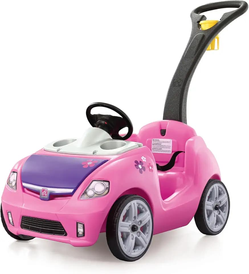 Step2 Whisper Ride II Kids Push Cars, Ride On Car, Seat Belt, Horn, Toddlers Ages 1.5 – 4 Years Old, Max Weight 50 lbs., Quick Storage, Stroller Substitute, Pink