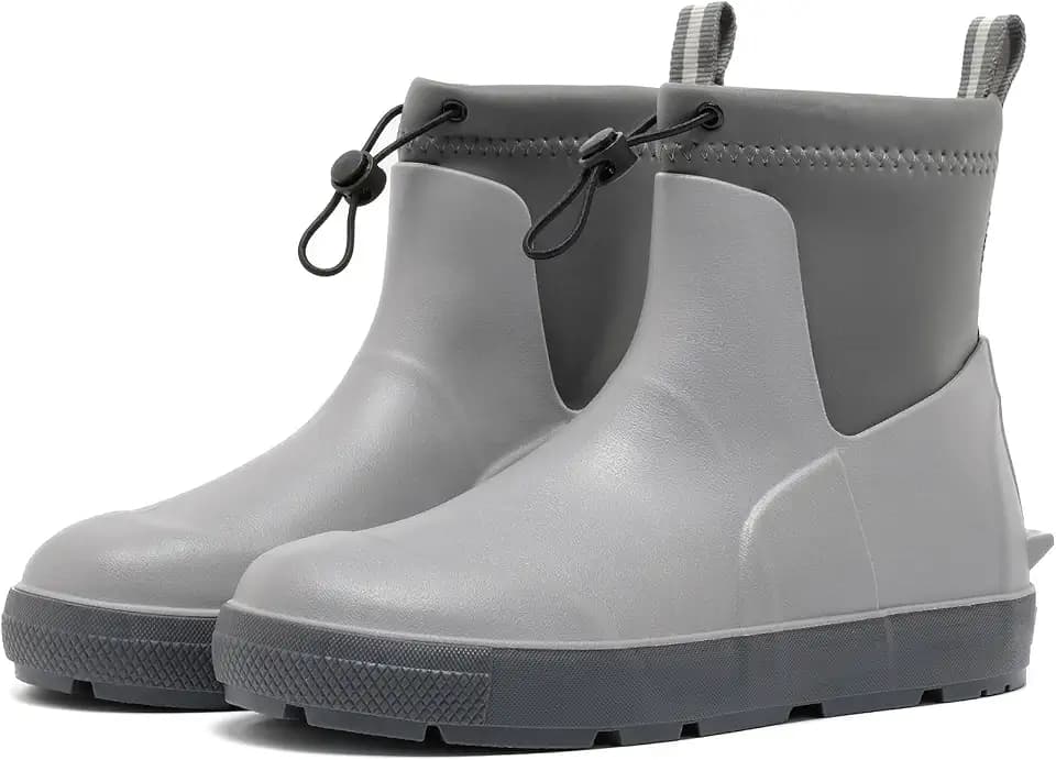 Men's Deck Boots, Waterproof Ankle Rain Boots for Fishing & Boating