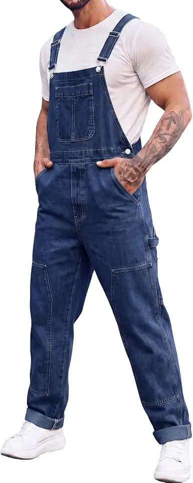 Runcati Mens Denim Bib Overall Jean Casual Coveralls Work Hippie Jumpsuit