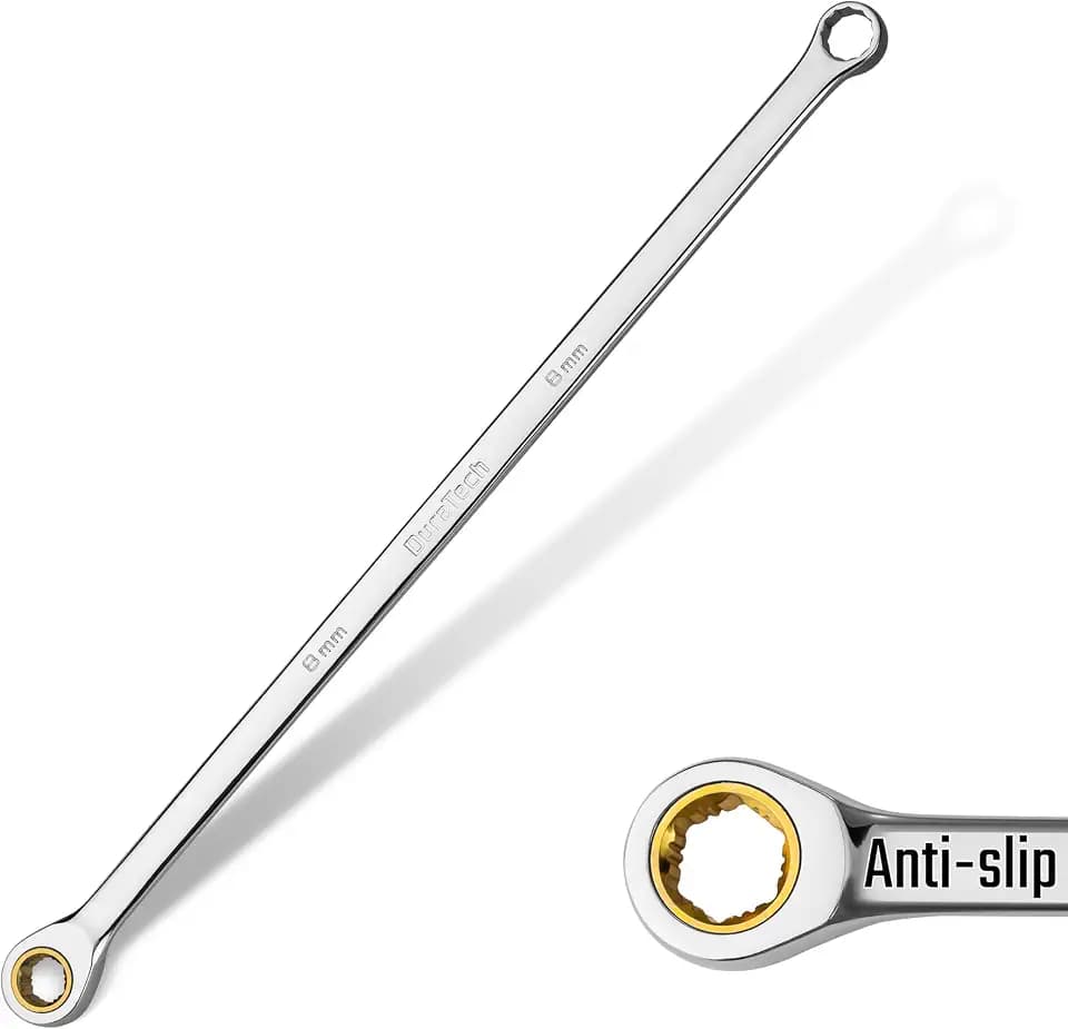 DURATECH 8mm Extra Long Ratcheting Wrench, Double Box End