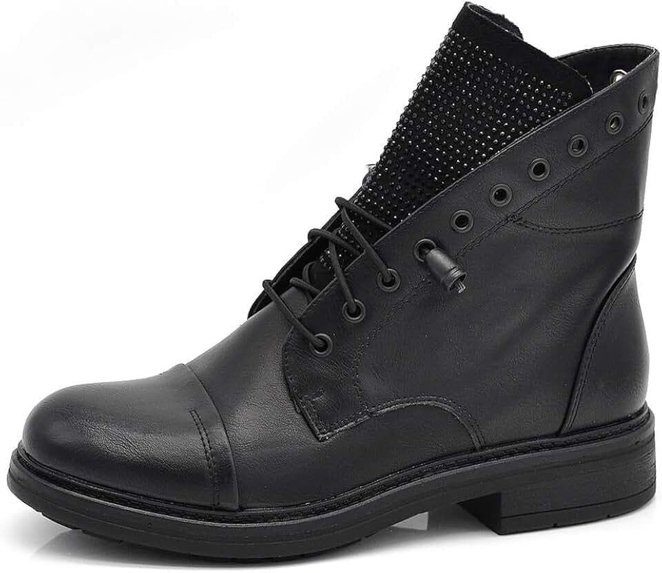 IF Fashion Stiefel Winterstiefel Damen Schnürsenkel Strass IF163, Schwarz - 129 Schwarz - Größe: