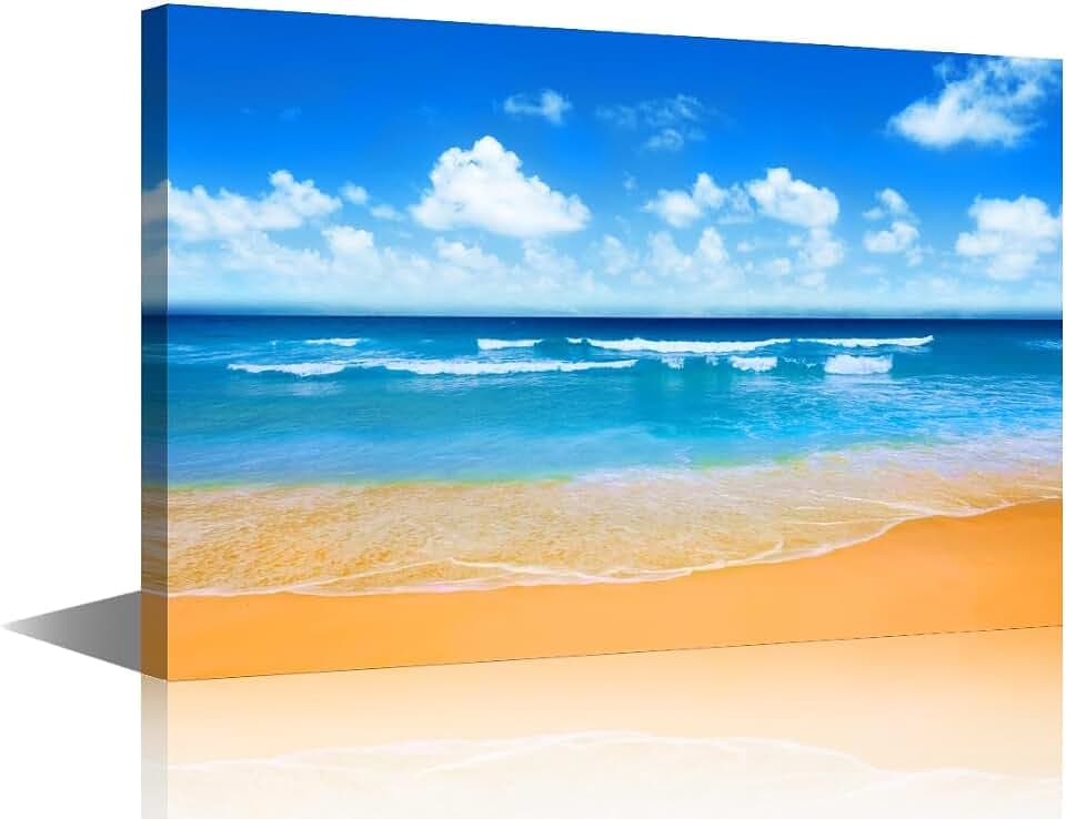 Leinwandbild, Wanddekoration, blauer Strand, Natur, Wildnis, Landschaft, Leinwandbild, rustikale Wanddekoration, Poster, Heimdekoration, Wohnzimmer, Büro, gerahmt, Galerie, fertig zum Aufhängen, 61 x