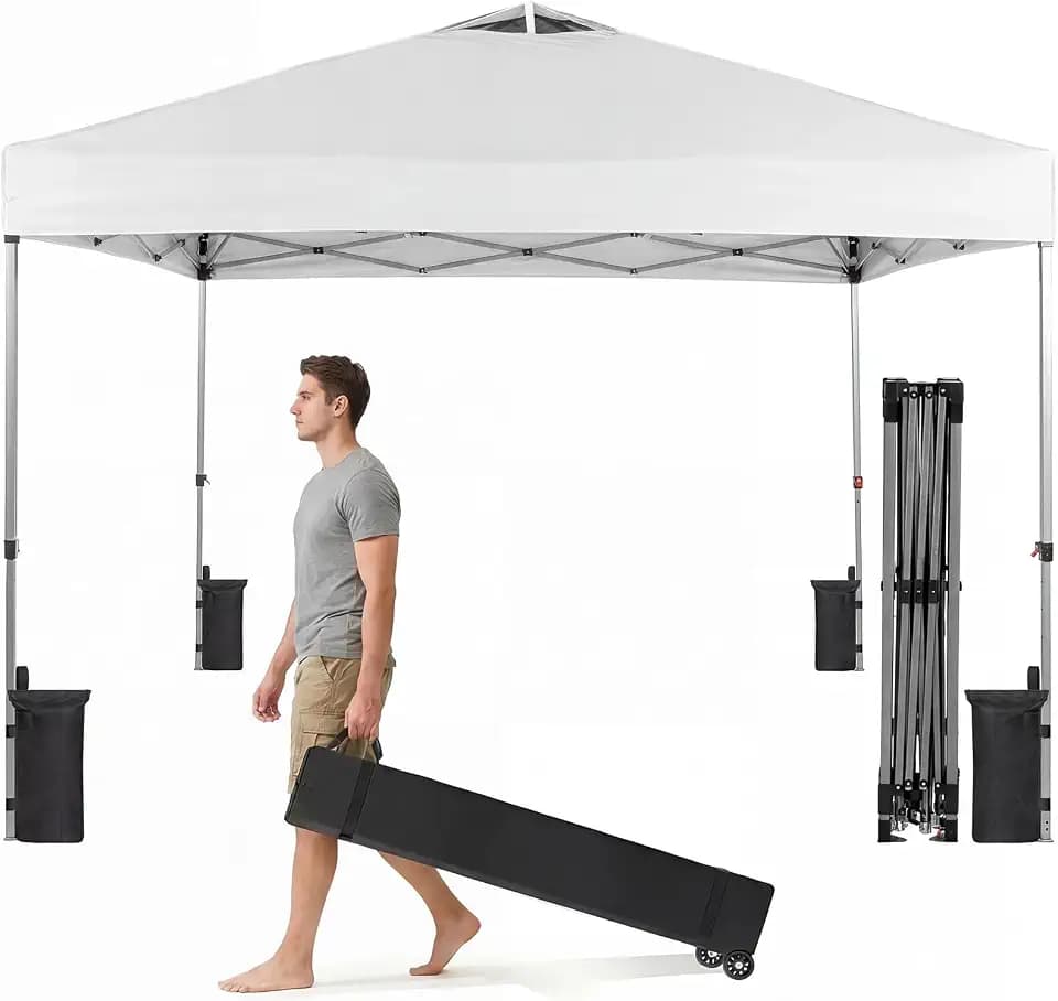 OLIXIS 10x10ft Pop Up Canopy Tent, Beach Canopy, One Push Setup, Snow White