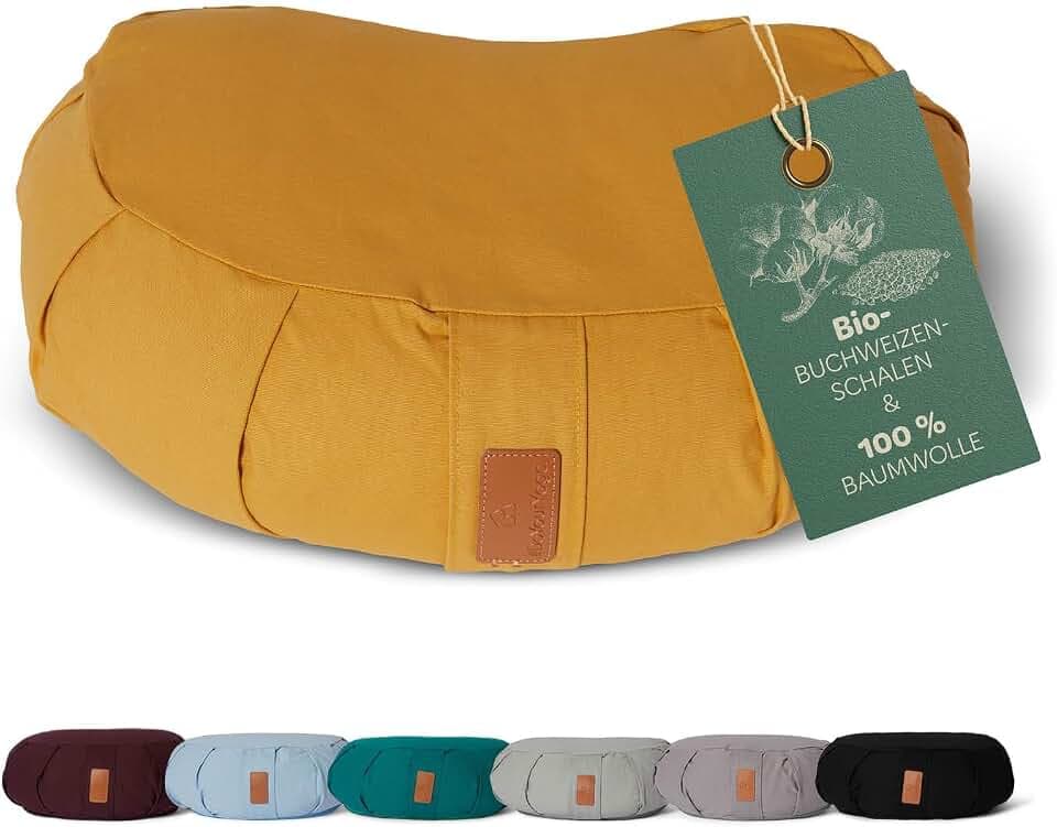 #DoYourYoga Zafu Halbmondkissen »Ganesh« gefüllt mit Bio-Dinkelspelz oder Bio-Buchweizenschalen | waschbarer Bezug | 45 x 30 x 14 cm | Meditations-, Sitz-, Rondokissen für Yin Yoga