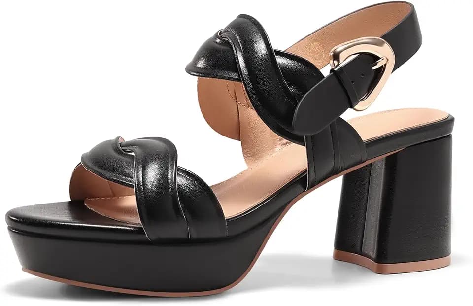Coutgo Womens Platform Chunky Heels Sandals Open Toe Ankle Strap Summer Dress Beach Shoes