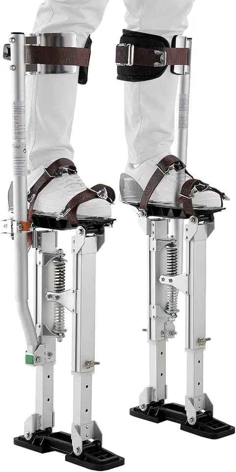 VEVOR Drywall Stilts, 16.1–24.1 in Adjustable Aluminum Painter Stilts, 228 lbs Load Capacity, Non-Slip Rubber Feet, Dual Spring Shock Absorption, Comfortable Leg Straps for Painting, Decoration,Silver