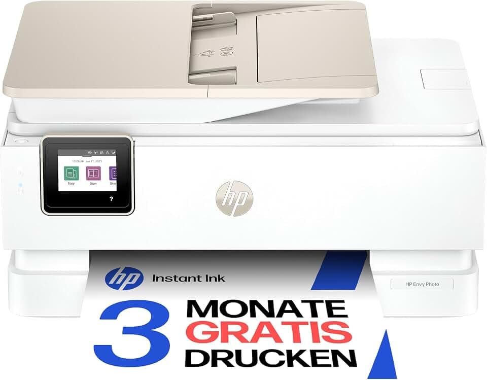 HP Envy Photo 7930 Multifunktionsdrucker, Tintenstrahldrucker, 3 Monate gratis drucken Instant Ink inklusive, Drucken, Scannen, Kopieren, Fotodruck, ADF, DIN A4, WiFi, USB