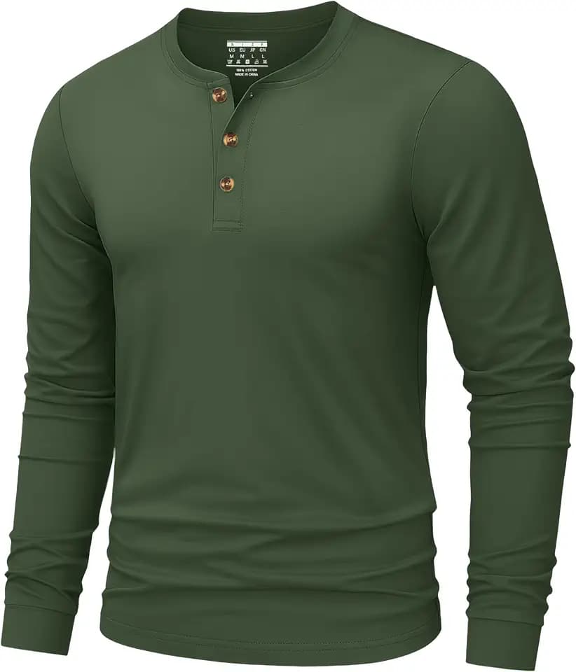 TACVASEN Herren Henley Shirt Baumwolle Langarmshirt Basic mit Knopfleiste