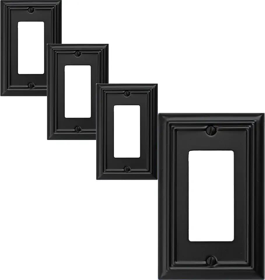 OKAWYC Single Decorator Light Switch Cover Adler Metal Wall Plate, 4-Pack Black 1 Gang Single Rocker, for Receptacle Dimmer Switch GFCI Outlet, Switch Cover Decorative Wallplate, Durable