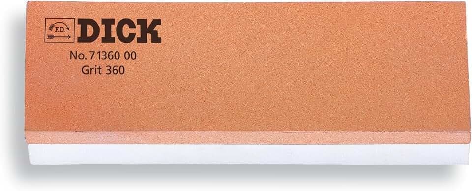 F. DICK Abziehstein für Messer (Schleifstein 360 und 1000 Körnung, 20x5x2,5 cm, Unterlegplatte, Winkelhalter) 71360000