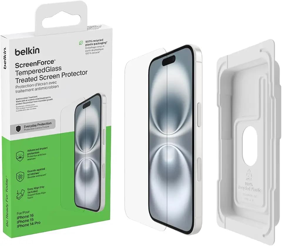 Belkin Tempered Glass Screen Protector iPhone 16 Pro/15 Pro/14 Pro